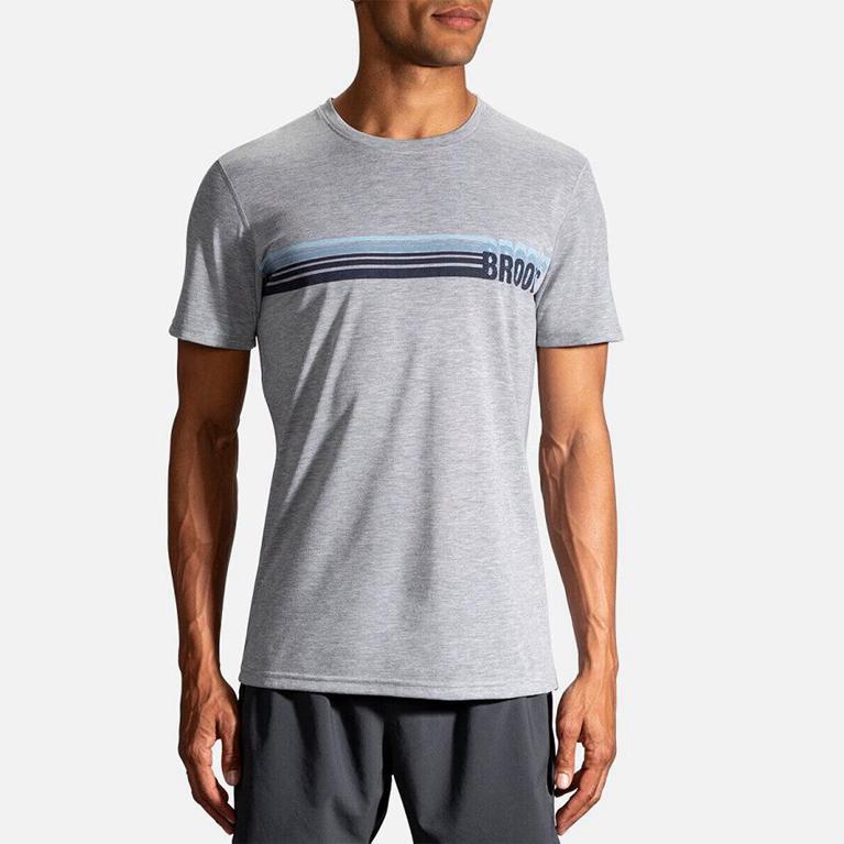 Brooks Distance Graphic Short Sleeve Running Shirt - Men's - Grey (62781-PROC)